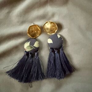 Elegant Blue and Gold Tassel Earrings